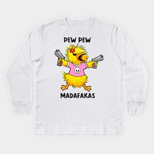 Quacktastic Mayhem: The PEW PEW Duck Design Kids Long Sleeve T-Shirt